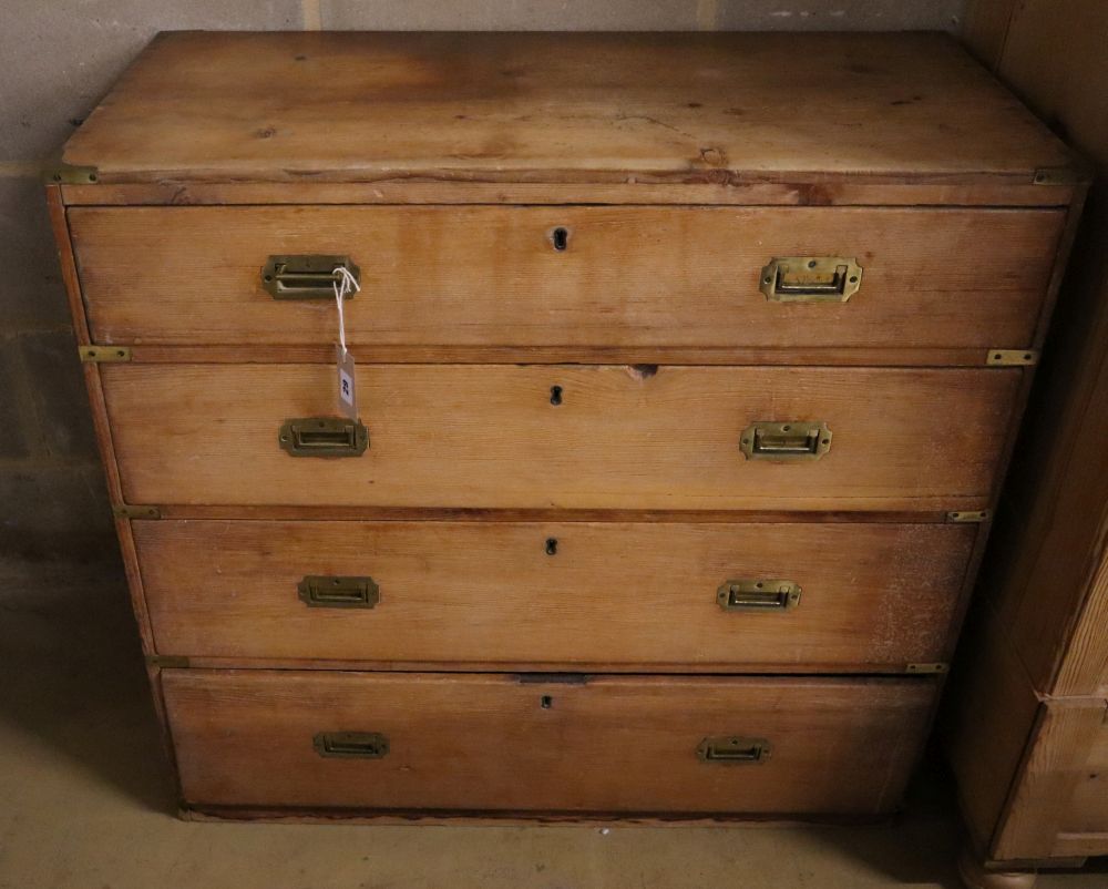 A Victorian pine chest of drawers having later brass mounts, width 90cm depth 44cm height 88cm
